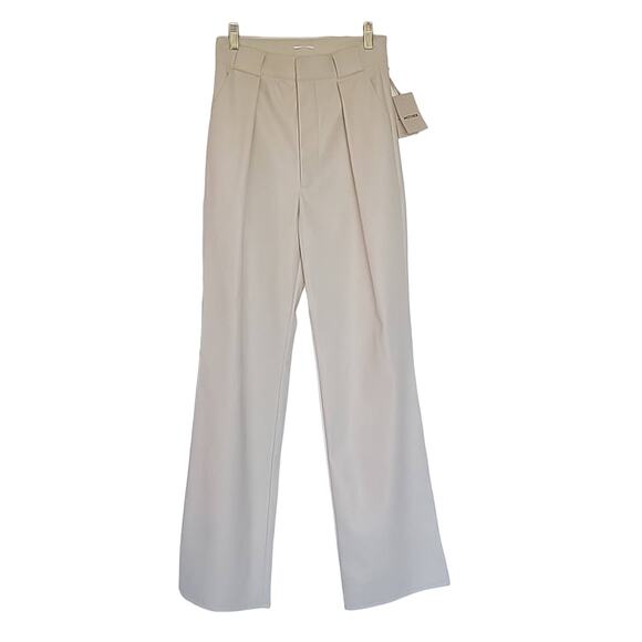 NWT MOTHER Faux Leather Hi Waist Tunnel Vision Pleat Prep Sneak Pant-Egret, 26 - Picture 1 of 11